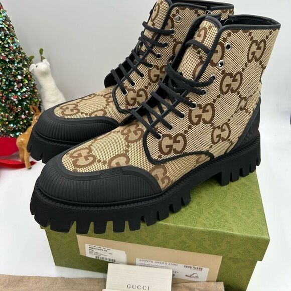 Men’s Gucci maxi GG logo combat boots size 12.5 made in Italy - Picture 5 of 10